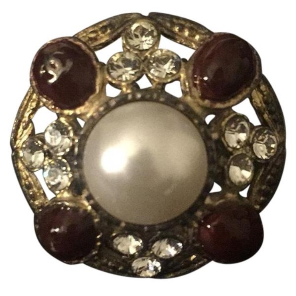 Chanel Pearl Brooch/Pin w/ Crystals & Red Stones - Picture 7 of 7